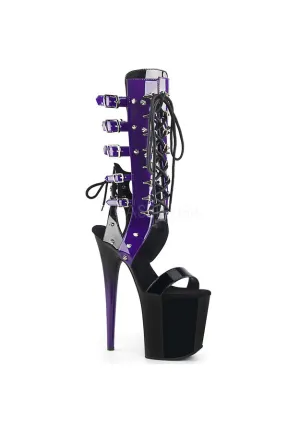 8" Heel, 4" PF Multi Buckle Mid-Calf Front Lace Up Sandal
