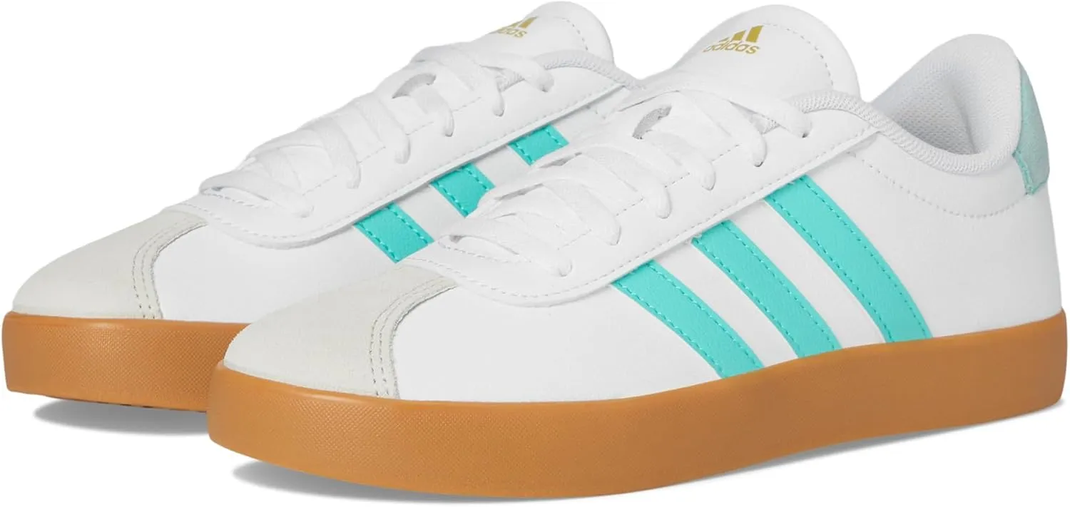 adidas VL Court 3.0 Sneaker, White/Flash Aqua/Alumina, 3.5 US Unisex Little Kid