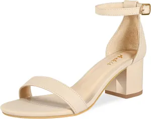 Ankis Nude Silver Black Heels Women's Open Toe Ankle Strap Block Chunky Low Heeled Sandal Comfortable Office Wedding Dress Pump Shoes Standard Size 2.25 Inches Heel Design