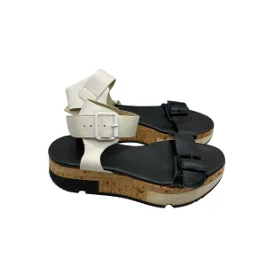 Attilio Giusti Leombruni Black/White Strappy Buckle Platform Sandal Sz 6.5