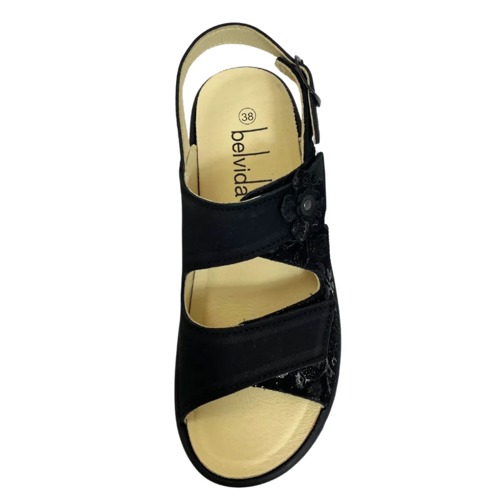 Belvida Portina Claudia Black Nubuck Sandal (Women's)