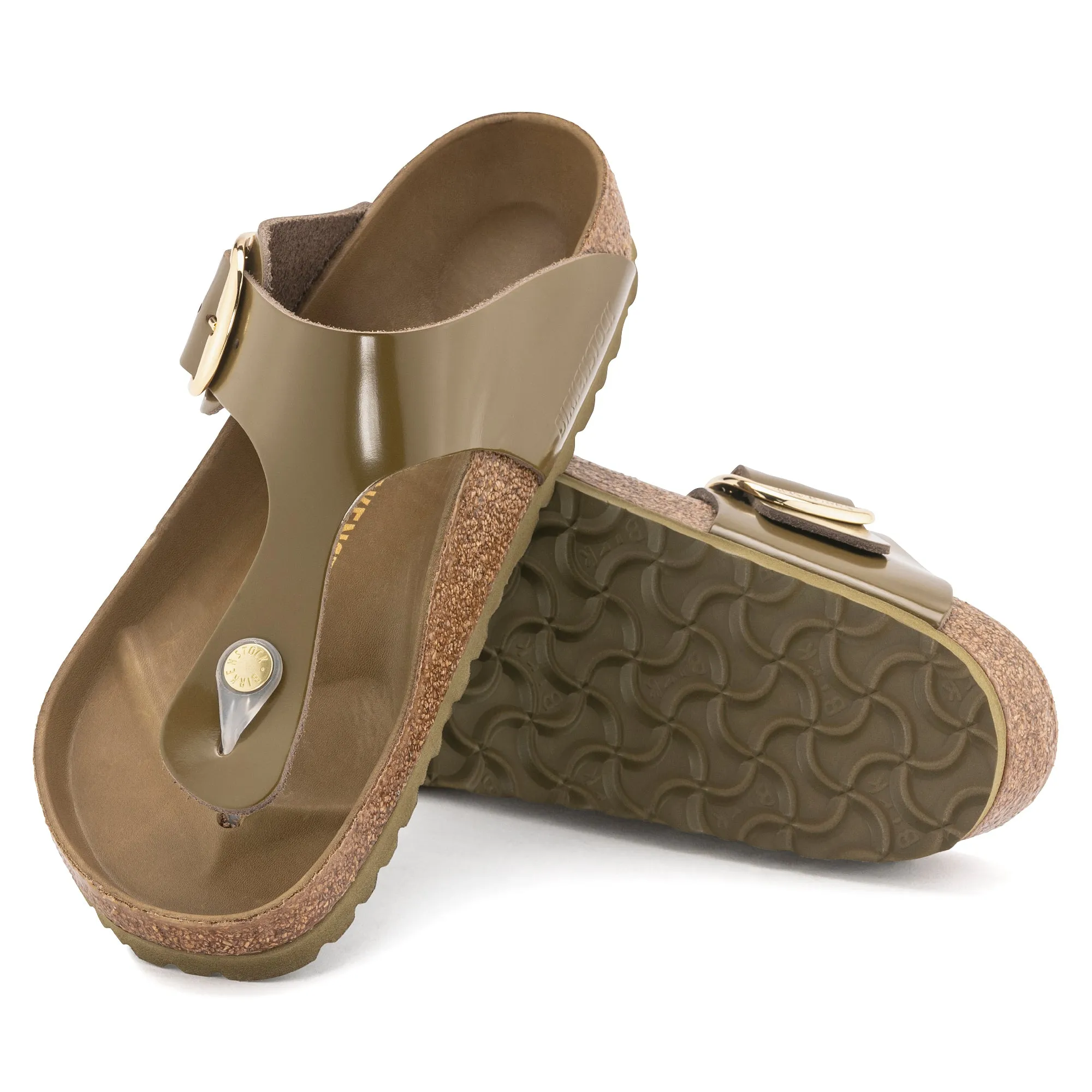 Birkenstock Gizeh Big Buckle high shine mud green leather