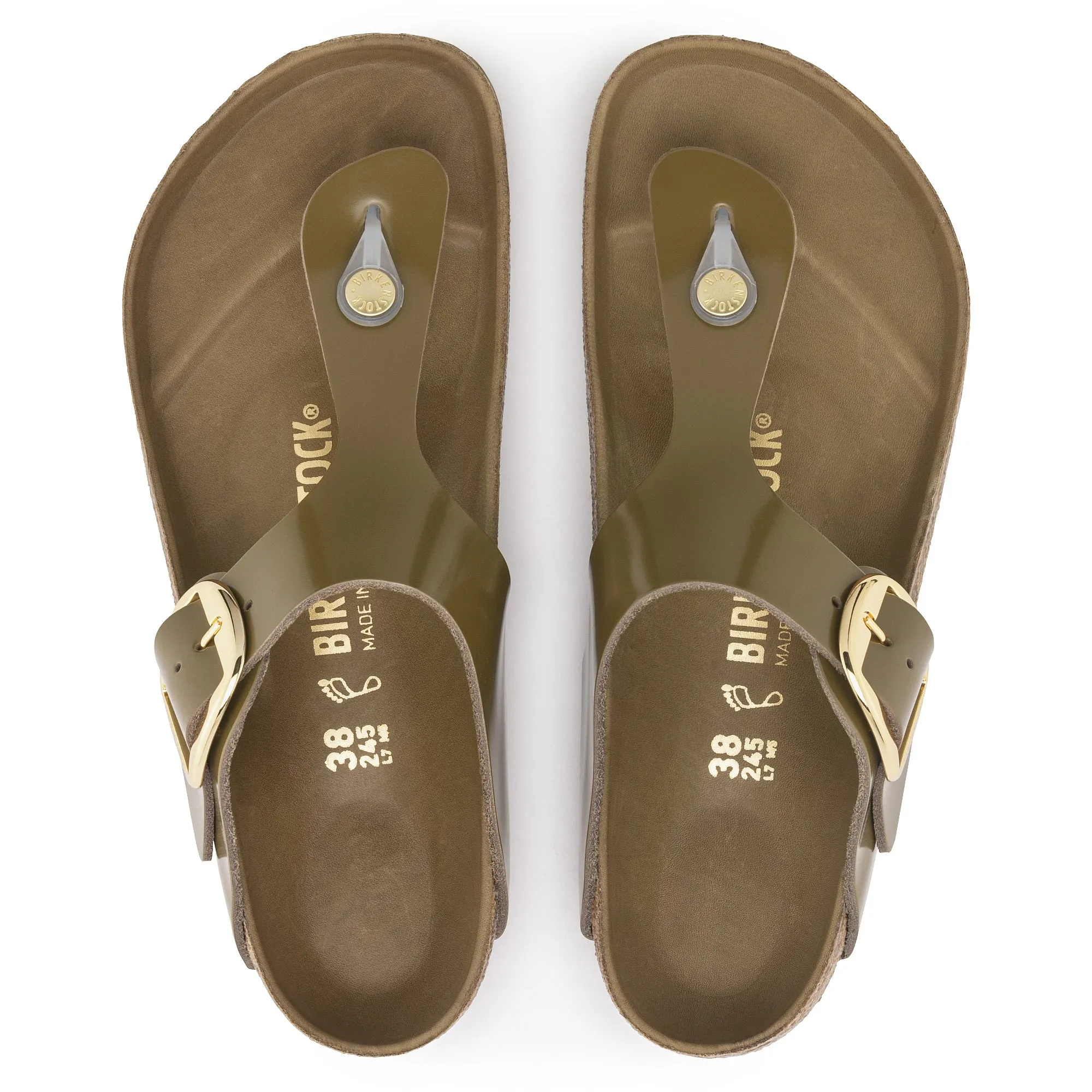 Birkenstock Gizeh Big Buckle high shine mud green leather