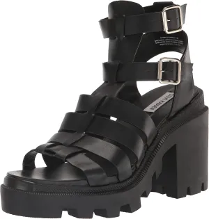 Block Madden Buckle Best-priced Steve Sandals Strappy Heel Cosmic Toe Heeled Squared Attractive pricing Black