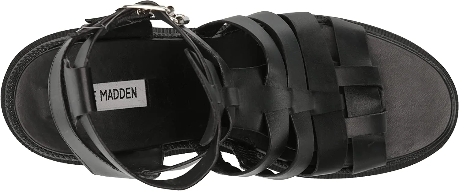 Block Madden Buckle Best-priced Steve Sandals Strappy Heel Cosmic Toe Heeled Squared Attractive pricing Black