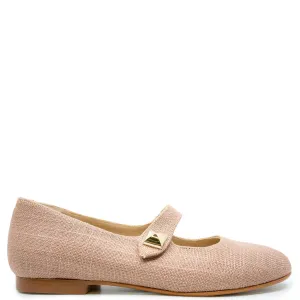Blublonc Pink Linen Stud Mary Jane