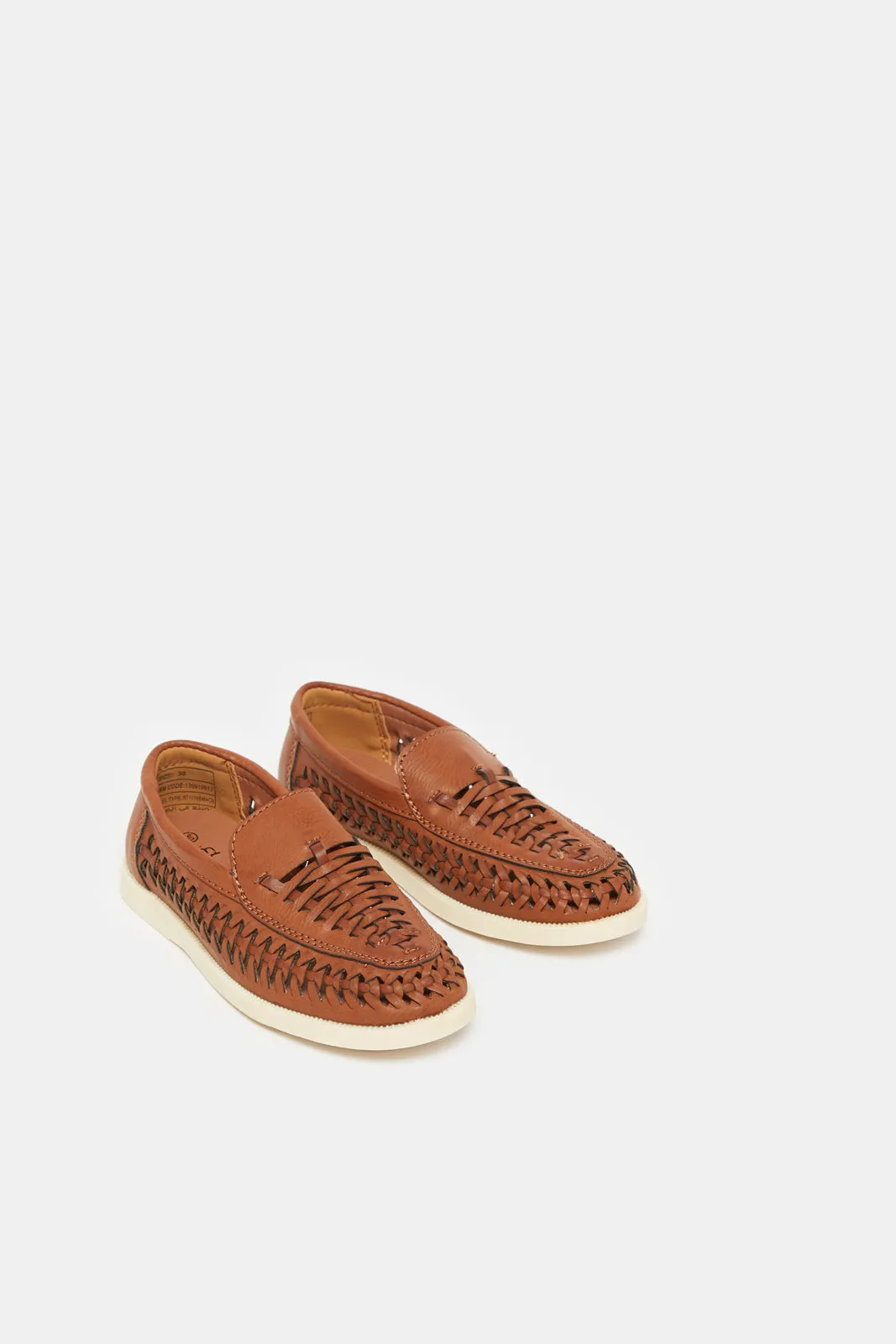 Boys Brown Textured Loafers