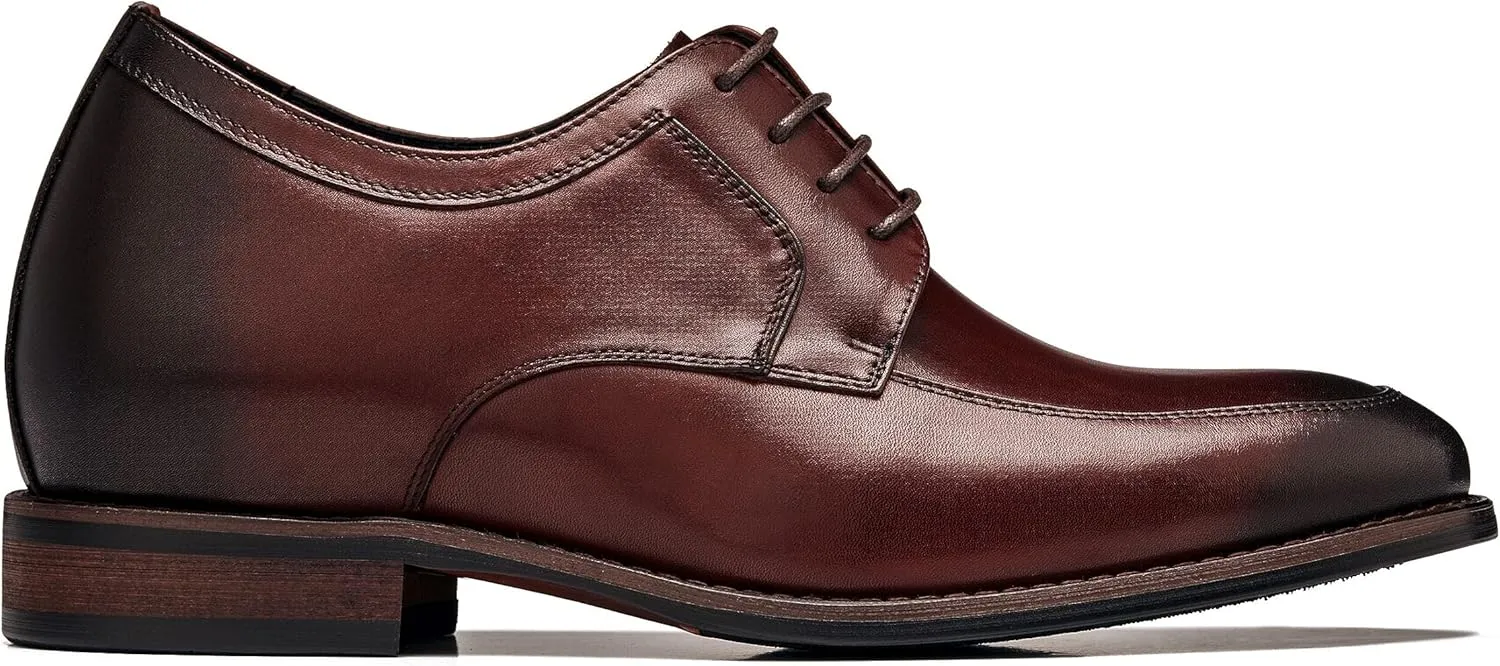 CALTO Men's Invisible Height Increasing Elevator Shoes - Rust Brown Premium Leather Lace-up Round-Toe Formal Derby Oxfords - 2.8 Inches Taller - Y7427- Size 9 D(M) US