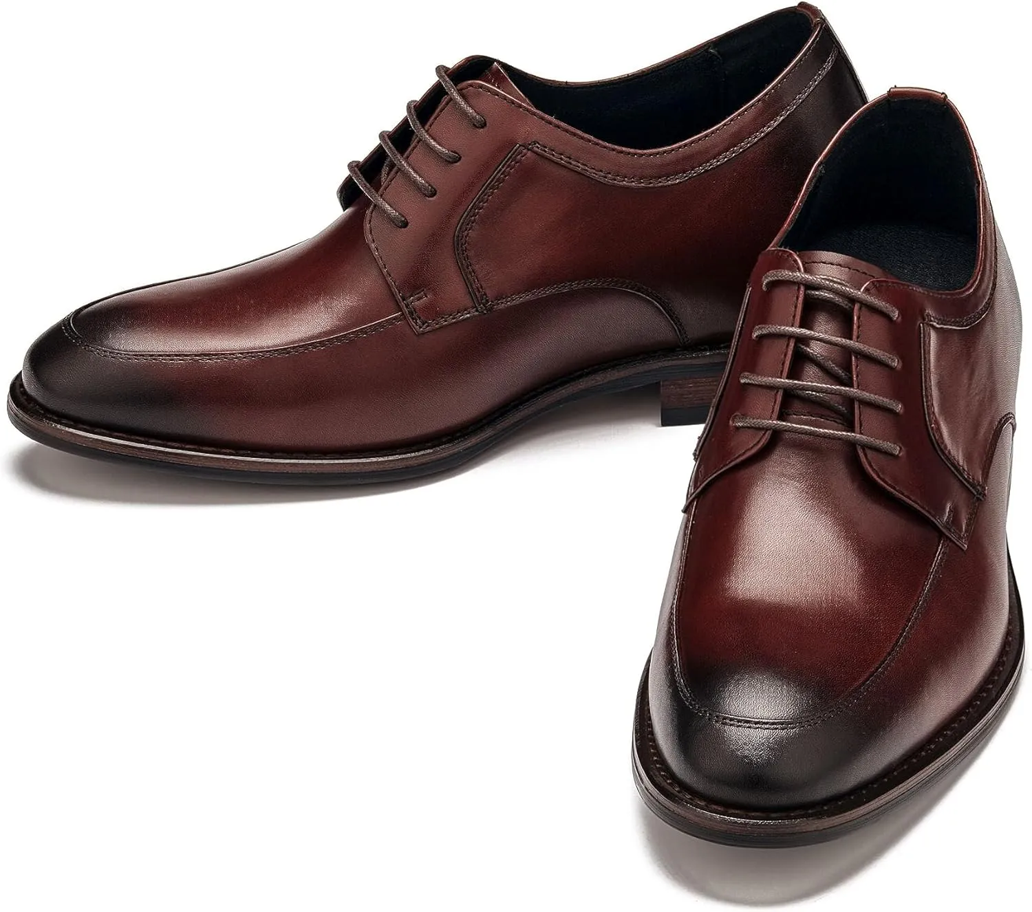 CALTO Men's Invisible Height Increasing Elevator Shoes - Rust Brown Premium Leather Lace-up Round-Toe Formal Derby Oxfords - 2.8 Inches Taller - Y7427- Size 9 D(M) US