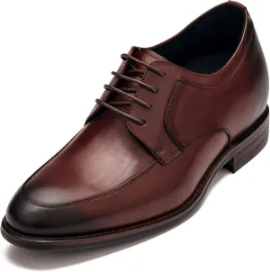 CALTO Men's Invisible Height Increasing Elevator Shoes - Rust Brown Premium Leather Lace-up Round-Toe Formal Derby Oxfords - 2.8 Inches Taller - Y7427- Size 9 D(M) US