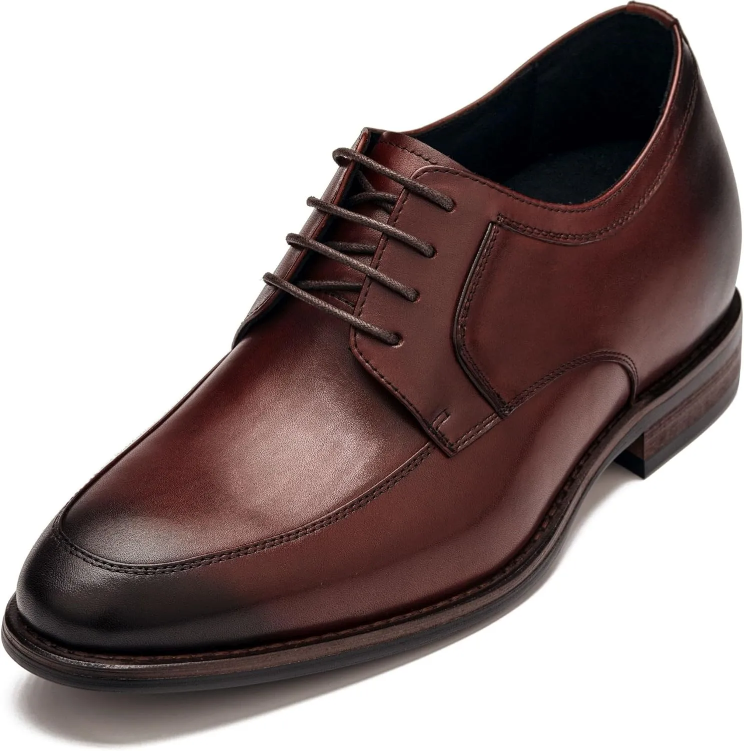 CALTO Men's Invisible Height Increasing Elevator Shoes - Rust Brown Premium Leather Lace-up Round-Toe Formal Derby Oxfords - 2.8 Inches Taller - Y7427- Size 9 D(M) US