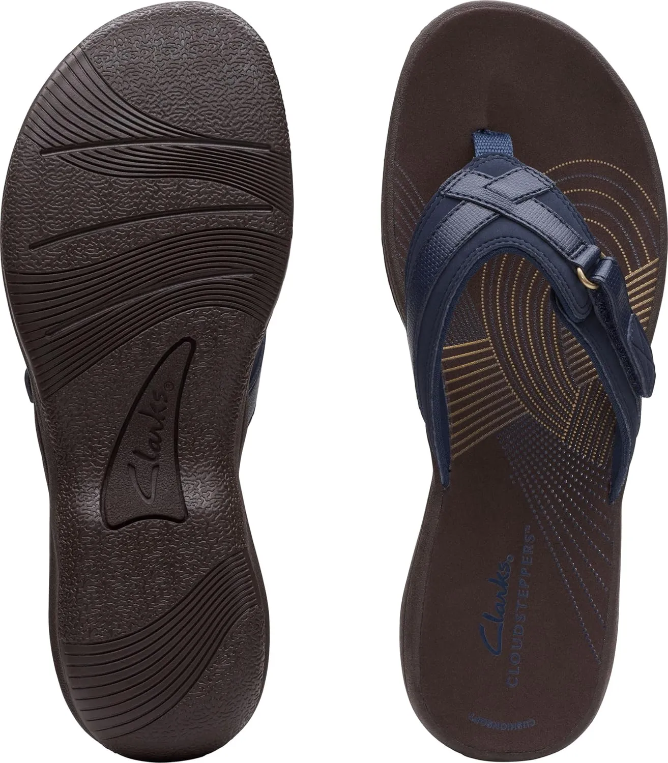 Clarks Womens Breeze Sea Flip-Flop Sandals - Comfortable Flip Flop with Adjustable Hook and Arch Support - Casual Summer Wearing Cloudsteppers for Everyday