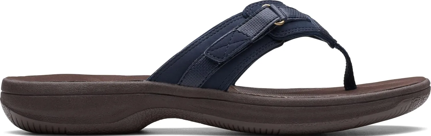 Clarks Womens Breeze Sea Flip-Flop Sandals - Comfortable Flip Flop with Adjustable Hook and Arch Support - Casual Summer Wearing Cloudsteppers for Everyday