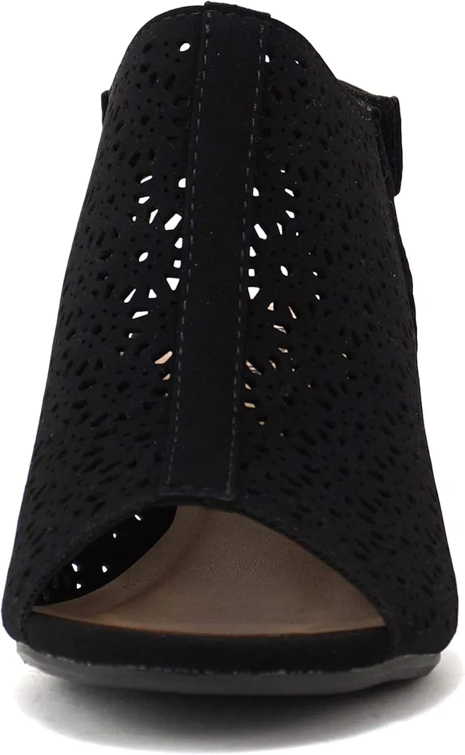 Daisy - Women's Caged Geometric Laser Cut Out Peep Toe Chunky Stacked Heel Ankle Sandal