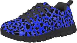 Dellukee Running Shoes for Girls Boys Black Bottom Kids Breathable Athletic Tennis Walking Leopard Sneakers