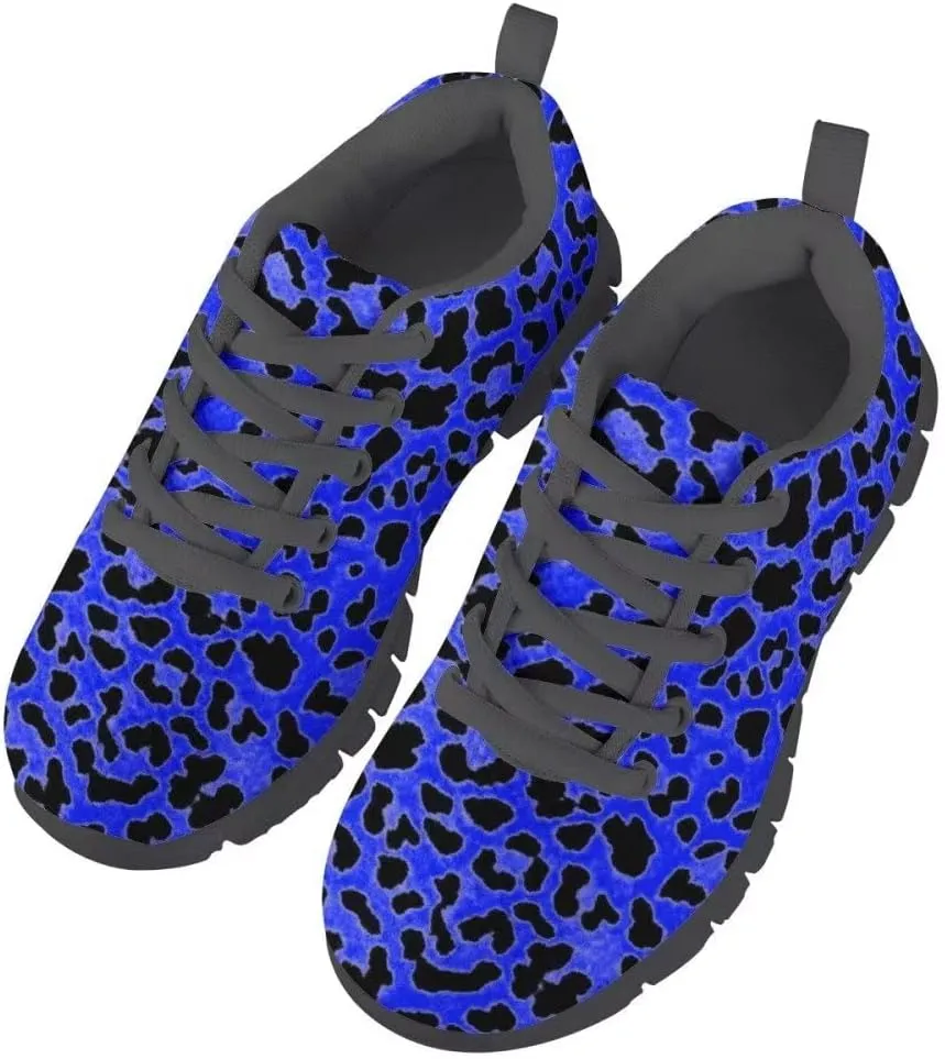 Dellukee Running Shoes for Girls Boys Black Bottom Kids Breathable Athletic Tennis Walking Leopard Sneakers