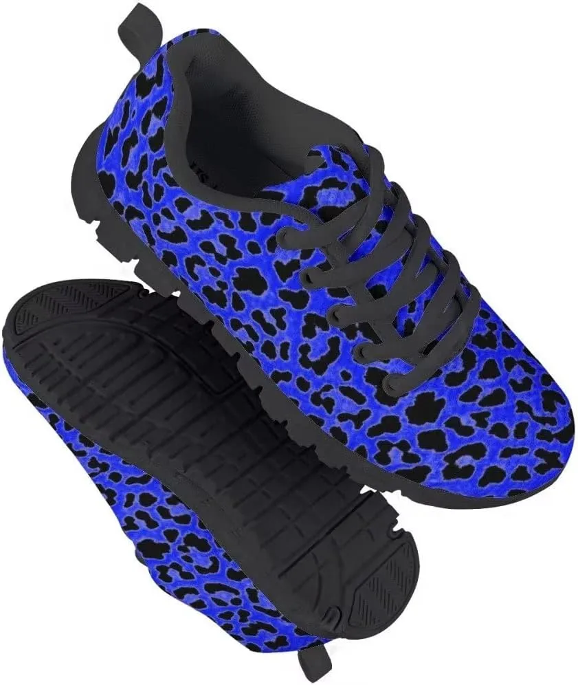 Dellukee Running Shoes for Girls Boys Black Bottom Kids Breathable Athletic Tennis Walking Leopard Sneakers