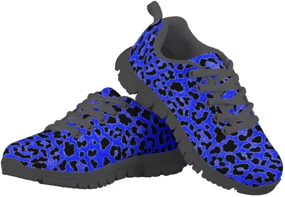 Dellukee Running Shoes for Girls Boys Black Bottom Kids Breathable Athletic Tennis Walking Leopard Sneakers