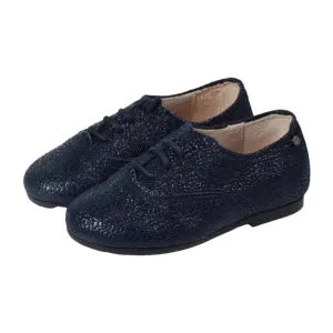 Derby - Navy Soft Leather Lace for Girl by Manuela de Juan