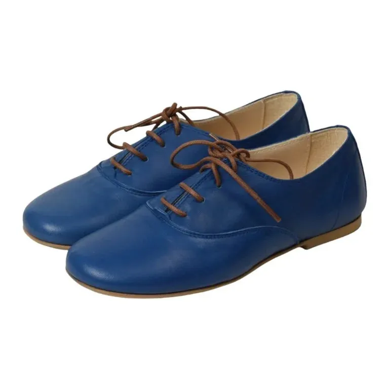 Derby - Navy Soft Leather Lace for Girl by Manuela de Juan