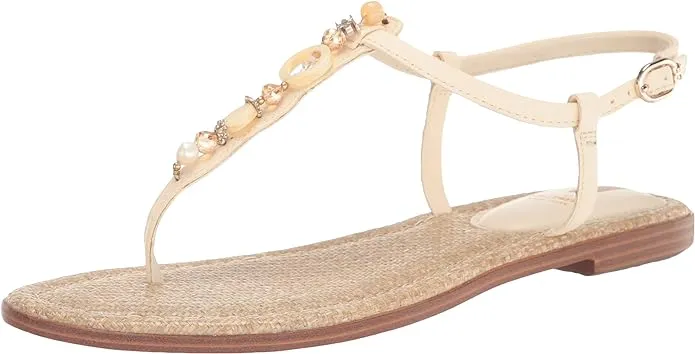 Embellished Sandal Toe Sam Modern Proactive support Open Thong Ivory Verified transactions Flat Strap Ankle Gigi Edelman