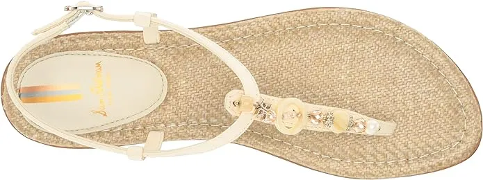 Embellished Sandal Toe Sam Modern Proactive support Open Thong Ivory Verified transactions Flat Strap Ankle Gigi Edelman