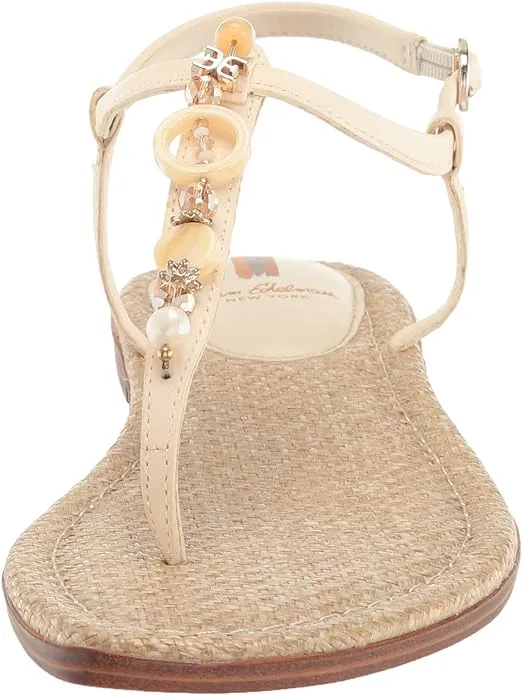Embellished Sandal Toe Sam Modern Proactive support Open Thong Ivory Verified transactions Flat Strap Ankle Gigi Edelman