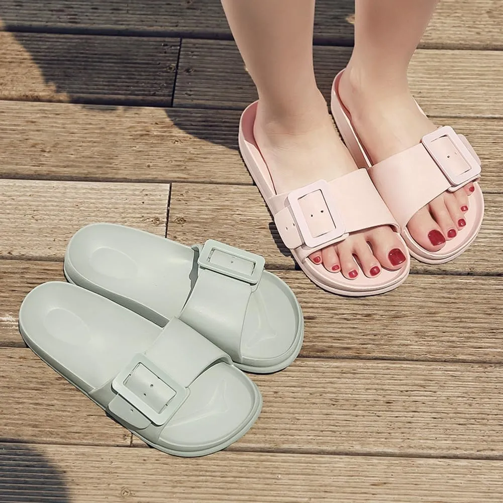 Epsion Women's Comfort Sandal Adjustable Buckle Flat Slipper Outdoor Slides with Arch Support Summer Beach Home Casual Sandles