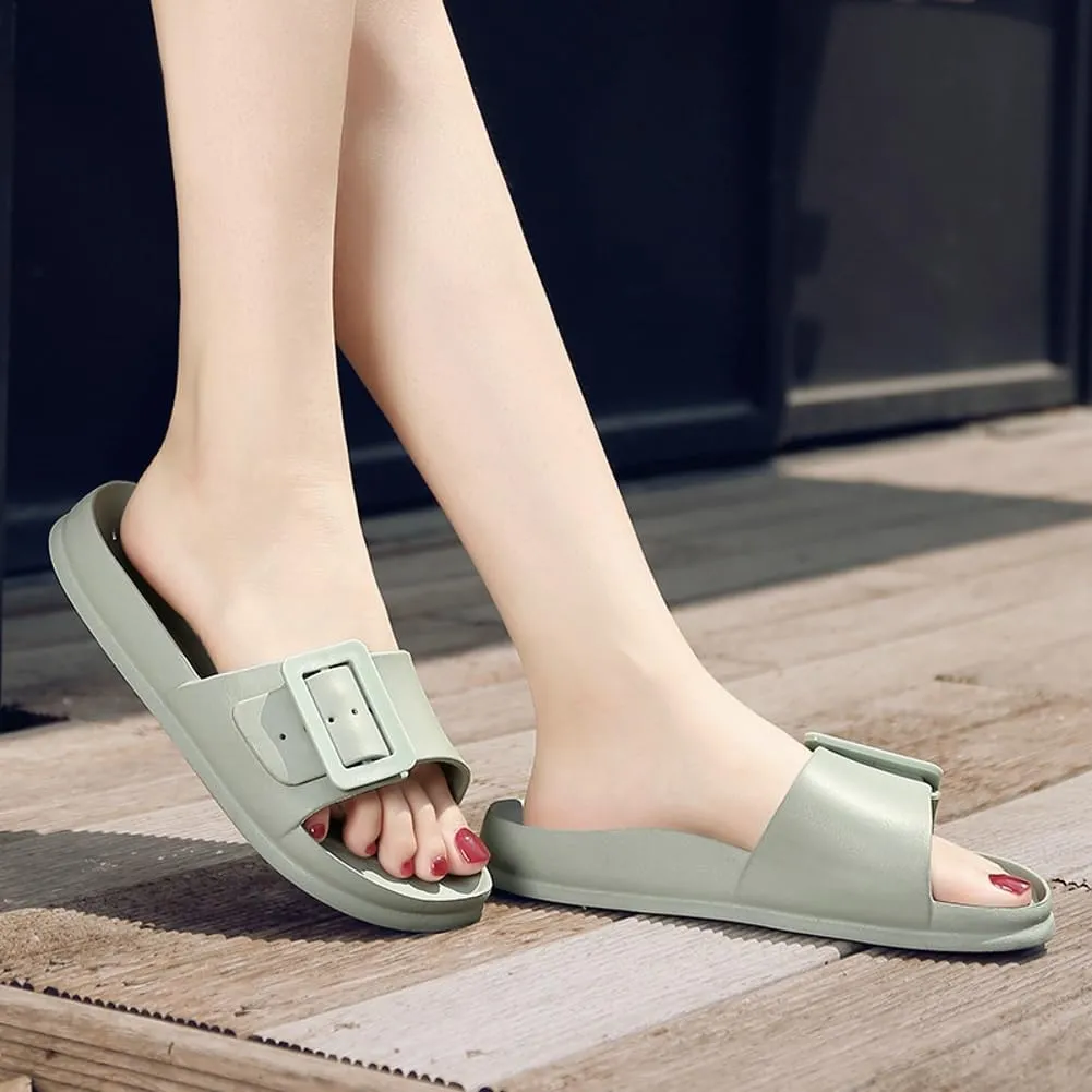 Epsion Women's Comfort Sandal Adjustable Buckle Flat Slipper Outdoor Slides with Arch Support Summer Beach Home Casual Sandles