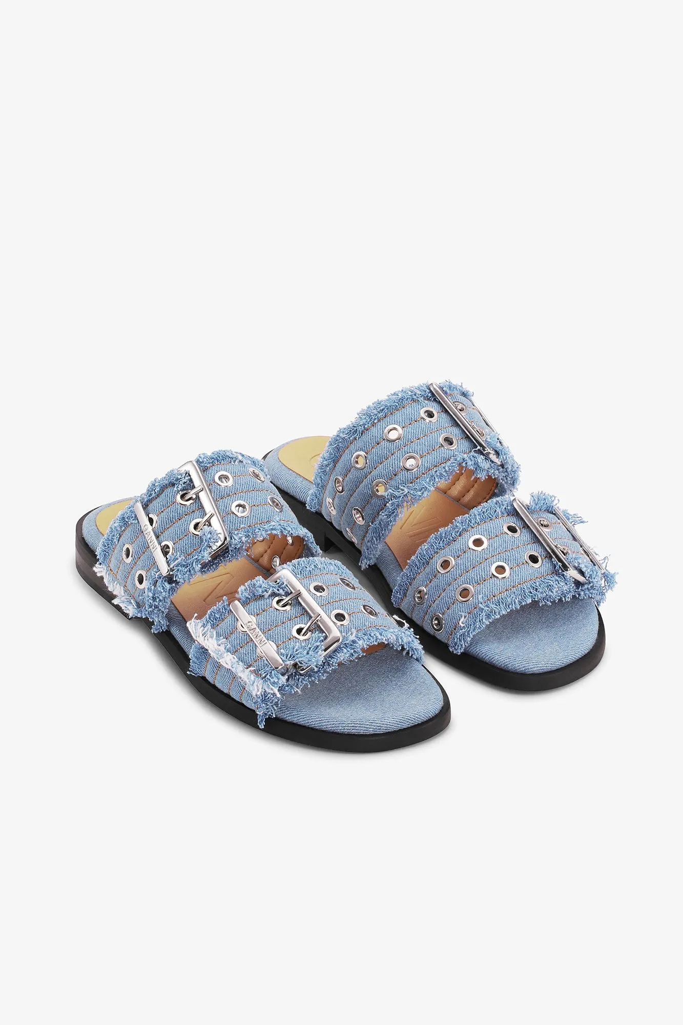 Feminine Buckle Two Strap Sandal Charms Denim