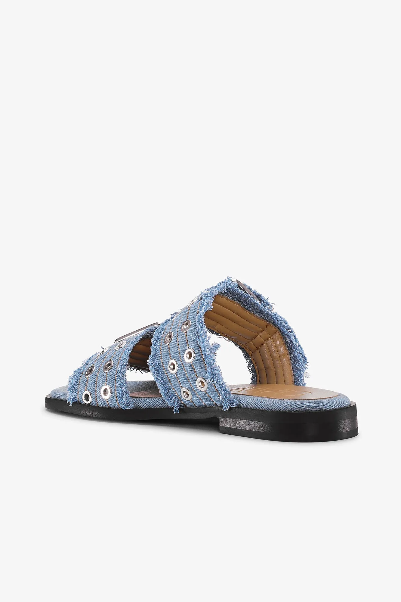 Feminine Buckle Two Strap Sandal Charms Denim