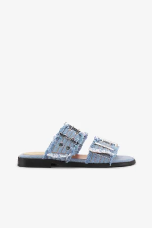 Feminine Buckle Two Strap Sandal Charms Denim