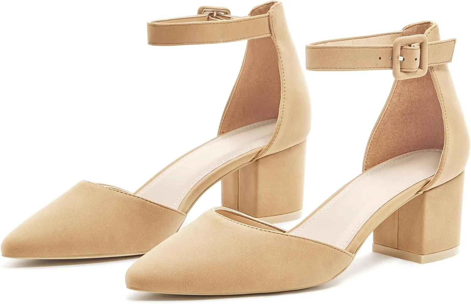 FISACE Womens Low Mid Square Heel Ankle Strap Sandal Office Ladies Pointed Toe Pumps Shoes