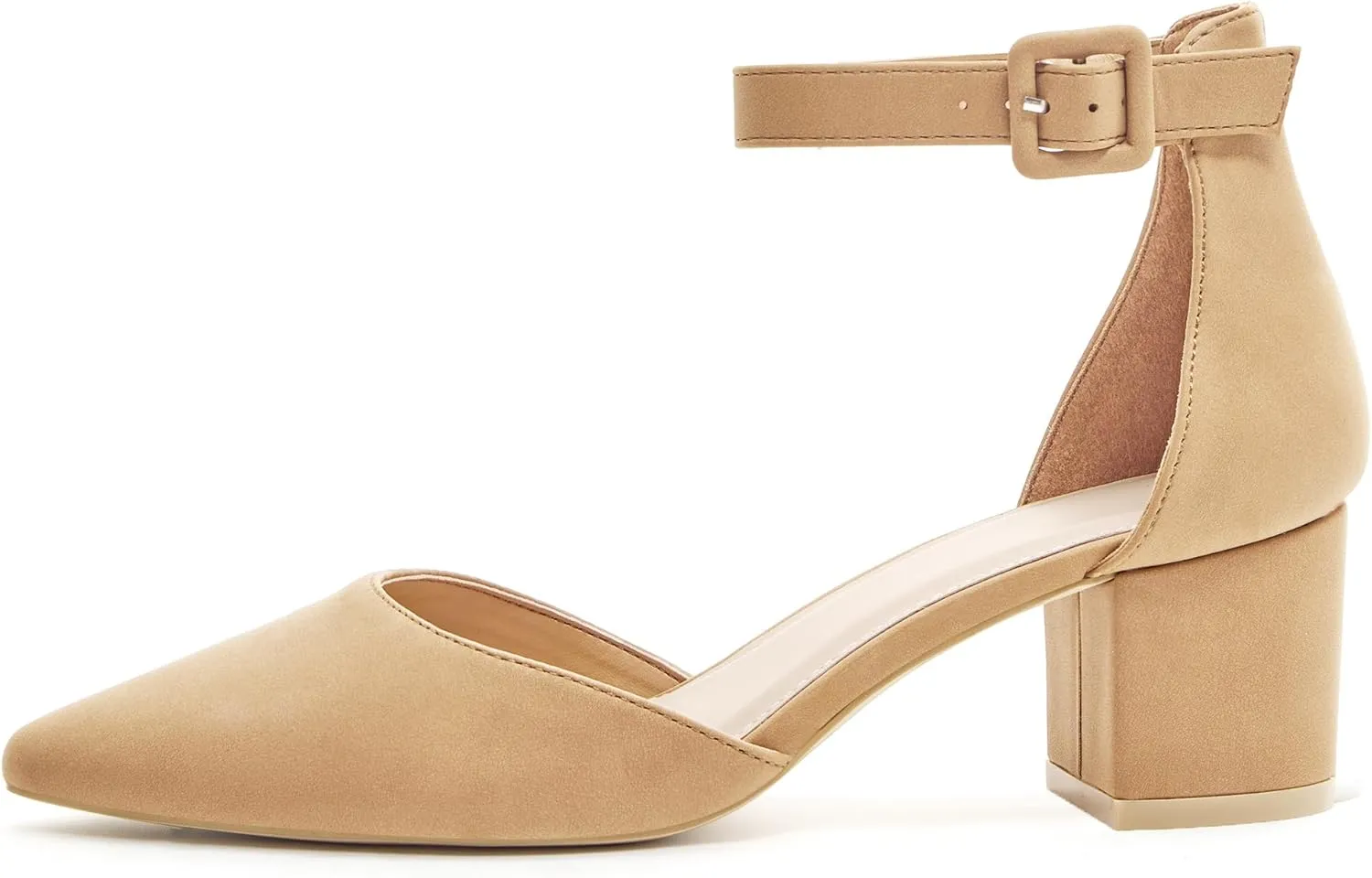 FISACE Womens Low Mid Square Heel Ankle Strap Sandal Office Ladies Pointed Toe Pumps Shoes