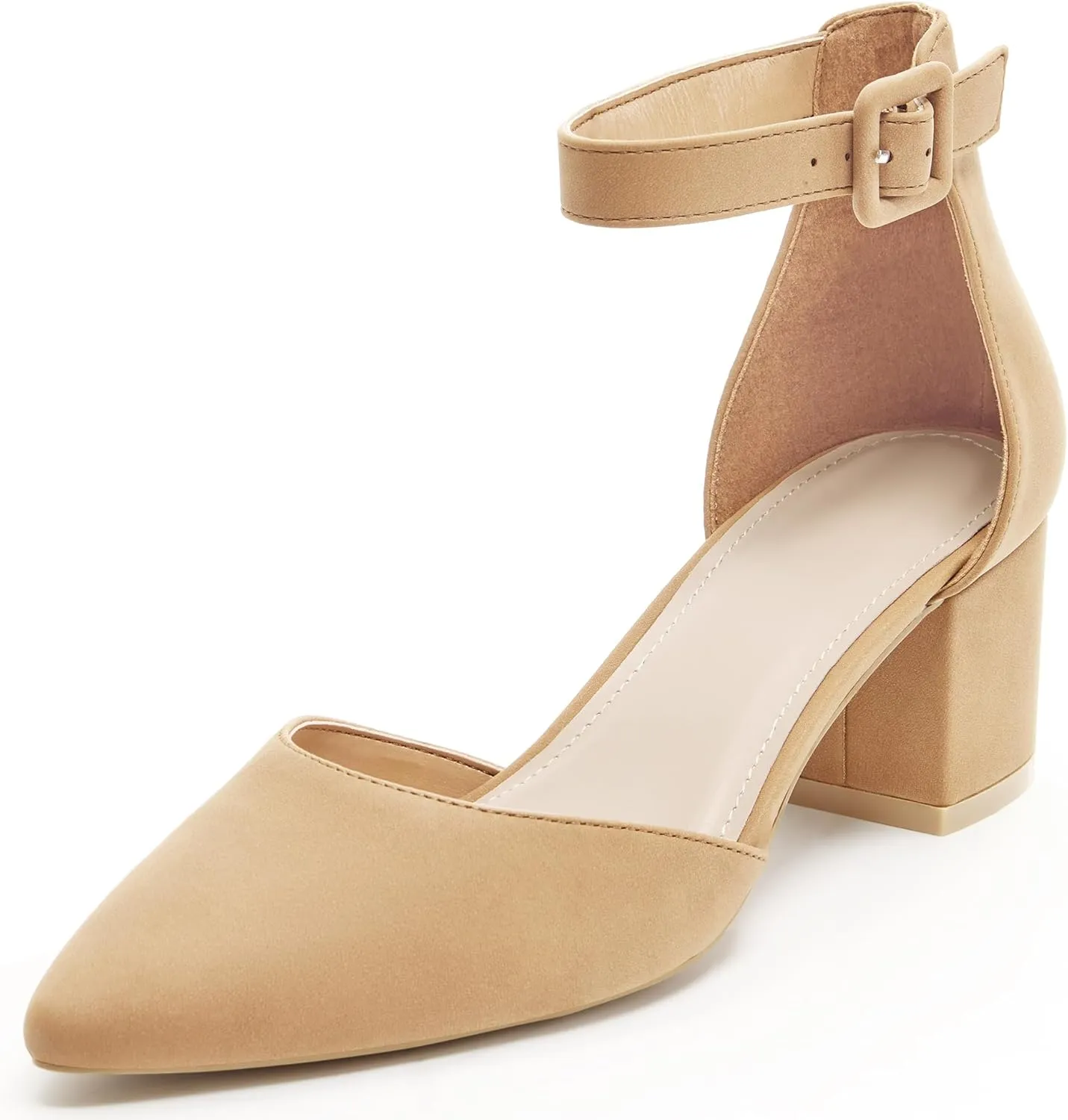 FISACE Womens Low Mid Square Heel Ankle Strap Sandal Office Ladies Pointed Toe Pumps Shoes