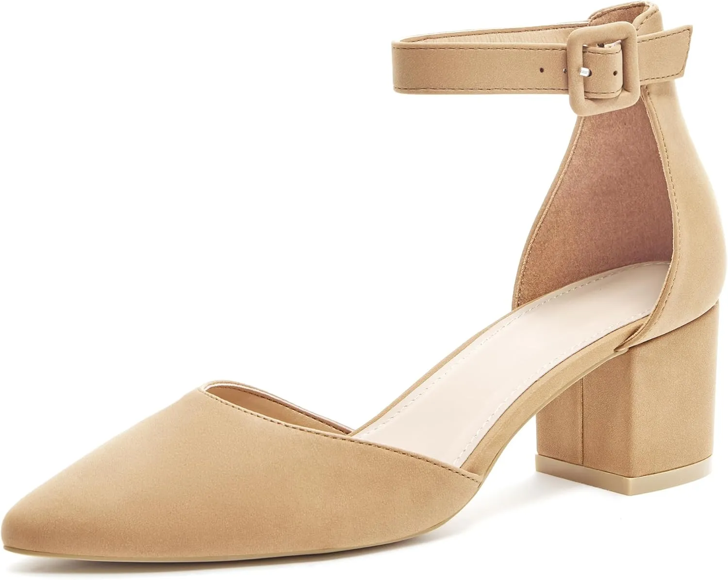 FISACE Womens Low Mid Square Heel Ankle Strap Sandal Office Ladies Pointed Toe Pumps Shoes