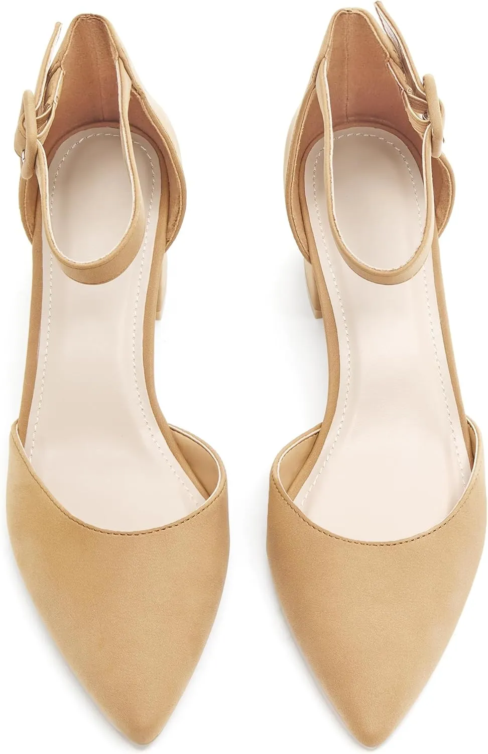 FISACE Womens Low Mid Square Heel Ankle Strap Sandal Office Ladies Pointed Toe Pumps Shoes