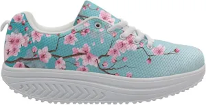 FOR U DESIGNS Breathable Women Swing Wedges Platform Shoes Floral Printed Lightweight Girls Sport Toning Sneakers