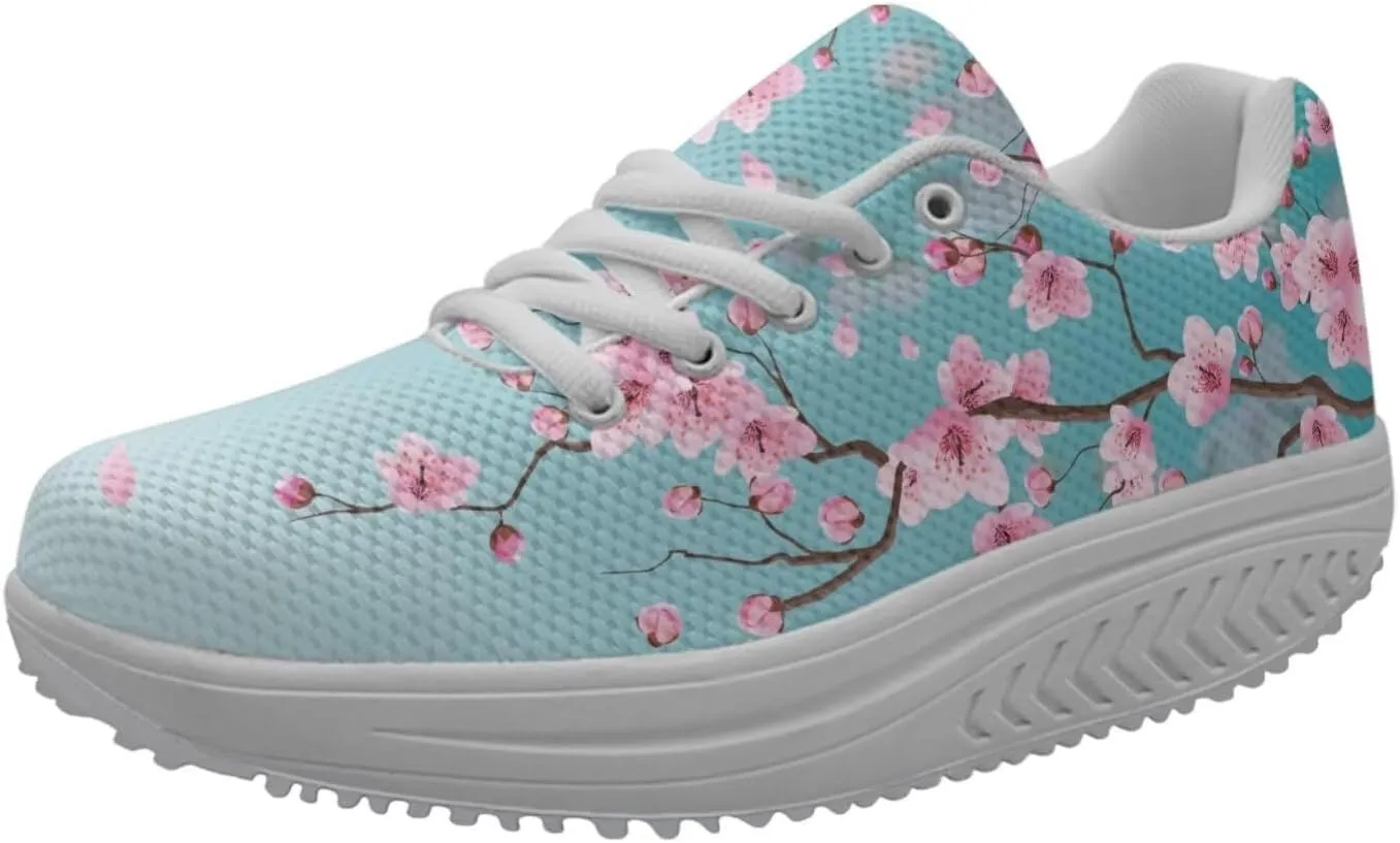 FOR U DESIGNS Breathable Women Swing Wedges Platform Shoes Floral Printed Lightweight Girls Sport Toning Sneakers