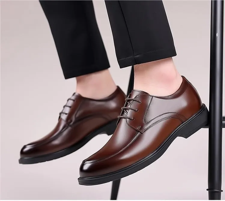 Formal Oxford Shoes for Men Lace Up Round Toe Vegan Leather Apron Toe Derby Shoes Block Heel Rubber Sole Anti-Slip Classic