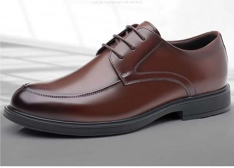 Formal Oxford Shoes for Men Lace Up Round Toe Vegan Leather Apron Toe Derby Shoes Block Heel Rubber Sole Anti-Slip Classic