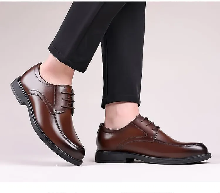 Formal Oxford Shoes for Men Lace Up Round Toe Vegan Leather Apron Toe Derby Shoes Block Heel Rubber Sole Anti-Slip Classic