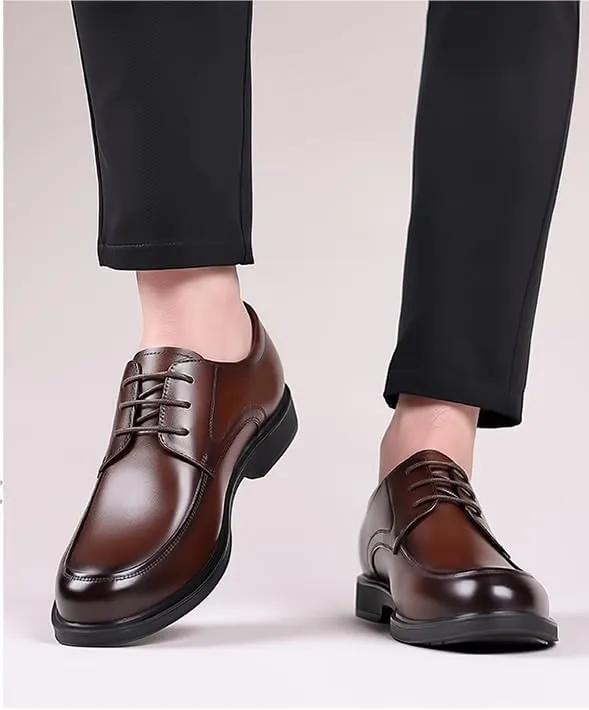 Formal Oxford Shoes for Men Lace Up Round Toe Vegan Leather Apron Toe Derby Shoes Block Heel Rubber Sole Anti-Slip Classic