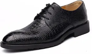 Formal Shoes Dress Oxford for Men Lace Up Crocodile Print Derby Shoes Cowhide Non Slip Resistant Low Top Classic (Color : Black, Size : 7.5)
