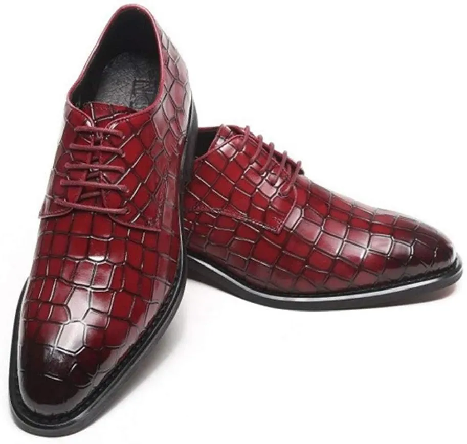 Formal Shoes for Men Lace Up Crocodile Embossed Derby Shoes Cowhide Slip Resistant Rubber Sole Non Slip Wedding Suitable for Many Occasions