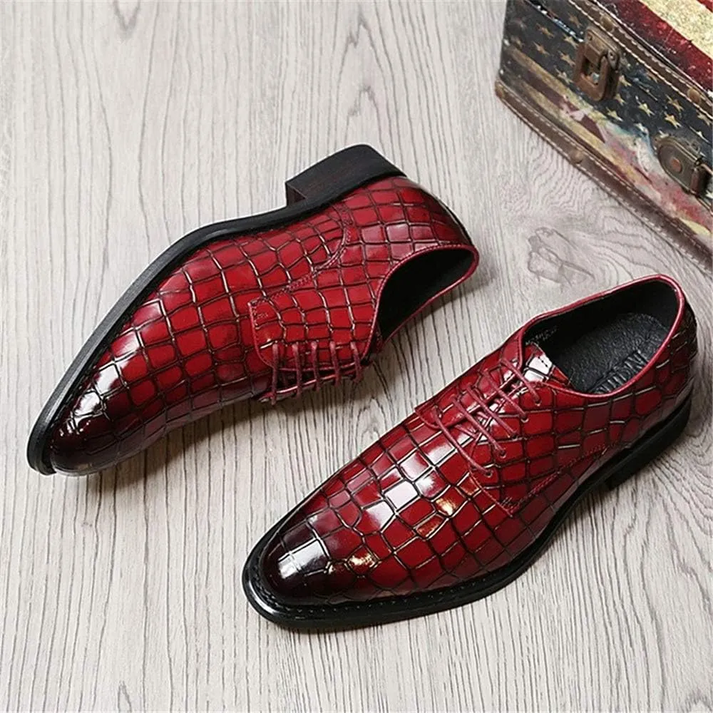 Formal Shoes for Men Lace Up Crocodile Embossed Derby Shoes Cowhide Slip Resistant Rubber Sole Non Slip Wedding Suitable for Many Occasions