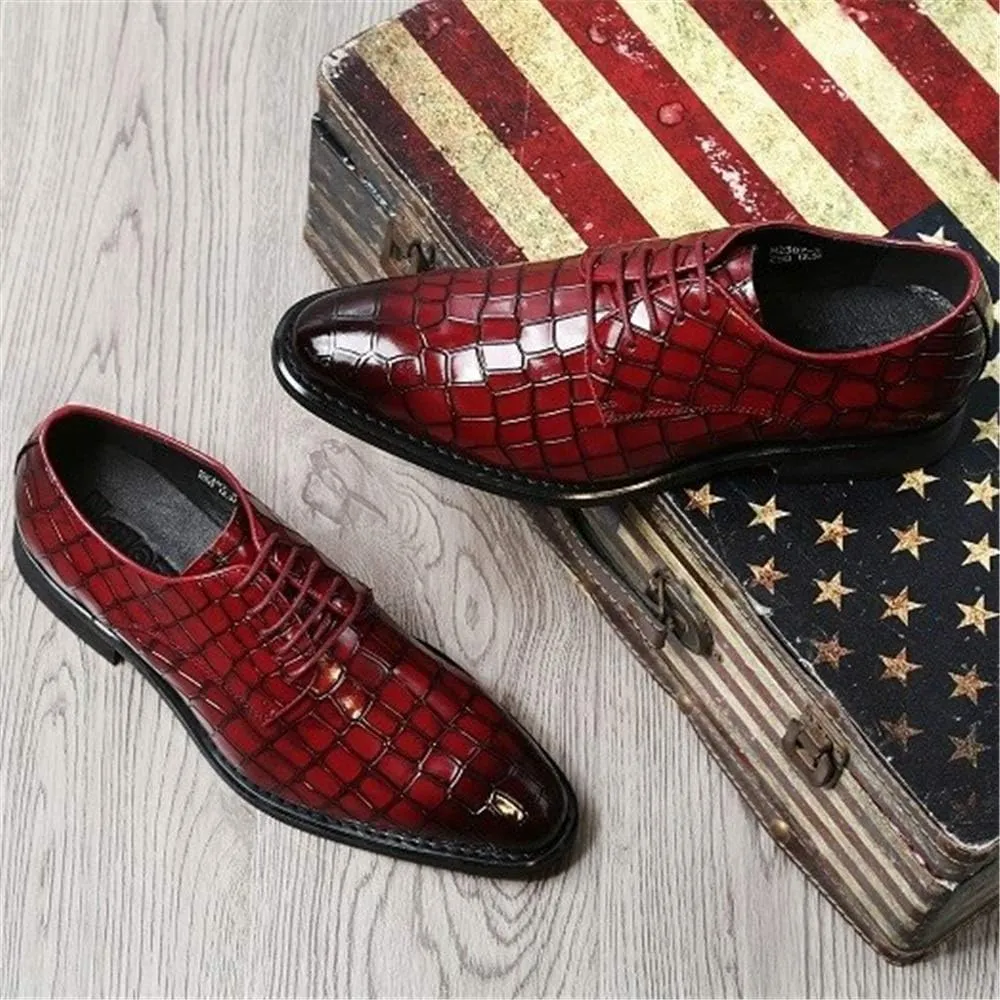 Formal Shoes for Men Lace Up Crocodile Embossed Derby Shoes Cowhide Slip Resistant Rubber Sole Non Slip Wedding Suitable for Many Occasions