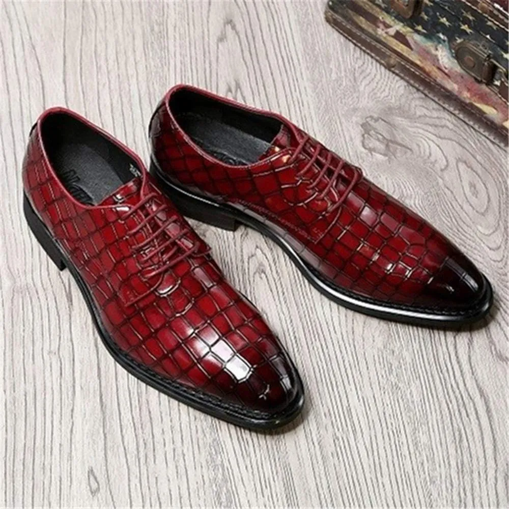 Formal Shoes for Men Lace Up Crocodile Embossed Derby Shoes Cowhide Slip Resistant Rubber Sole Non Slip Wedding Suitable for Many Occasions