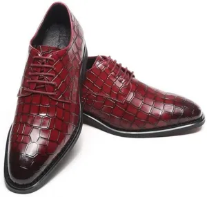 Formal Shoes for Men Lace Up Crocodile Embossed Derby Shoes Cowhide Slip Resistant Rubber Sole Non Slip Wedding Suitable for Many Occasions