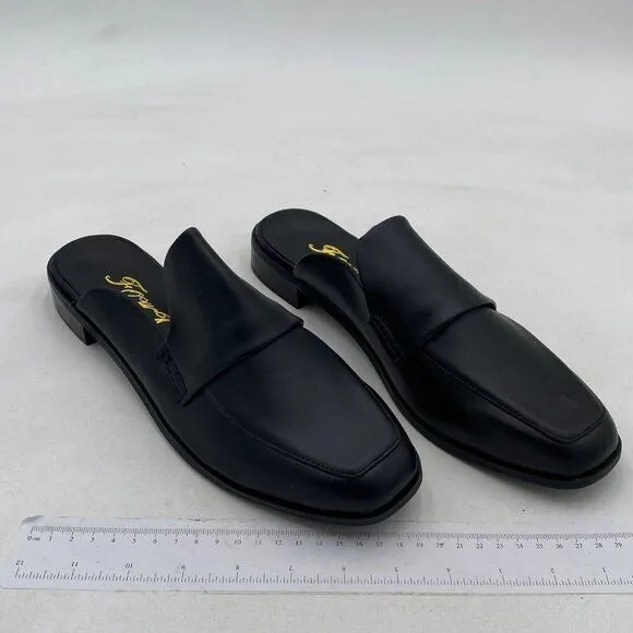 FOWT Black Burnished Round Closed Toe Loafer Mules Slip On Flat Sandals Shoes